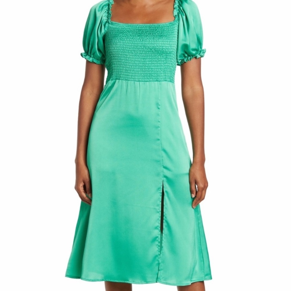 NSR Satin Smocked Slit Midi Dress Size Large